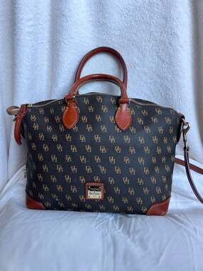 Dooney & Bourke Signature DB Monogram Zip Zip Satchel Brown